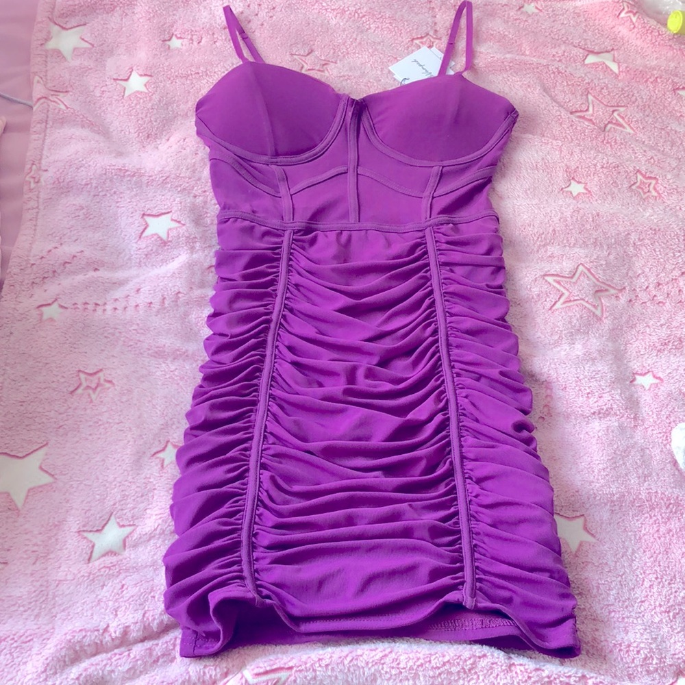 Charolette Russe,mesh dress,ruched dress,purple,mesh,ReVamped,small,bodycon